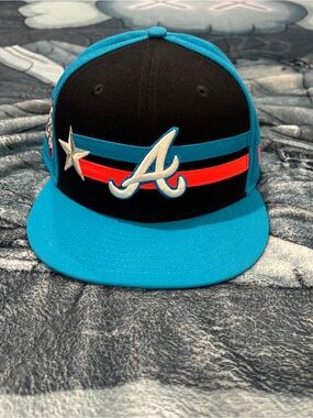 Atlanta 'A' Baseball Cap in Black and Bright Blue